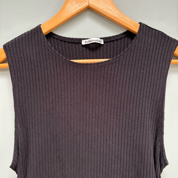 Reformation Maly Dress Ribbed Knit Ruched Sides Mini L - Picture 5 of 7